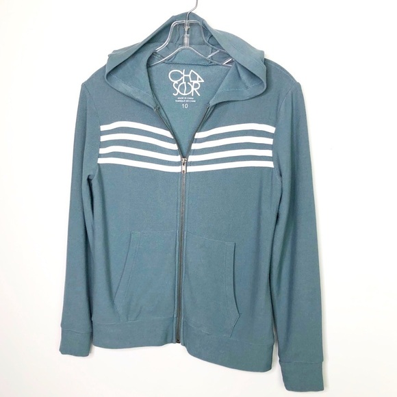 𝅺Chaser Teal white striped zip front hoodie - Picture 8 of 8